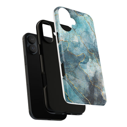 Teal Marble Tough Phone Case — Blue Gold Vein Protective iPhone Cover