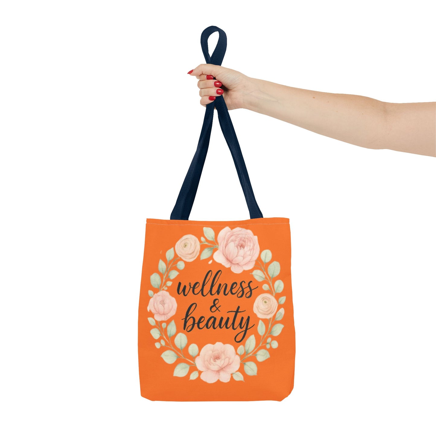 Wellness & Beauty Floral Tote Bag — Orange All-Over-Print Canvas Tote