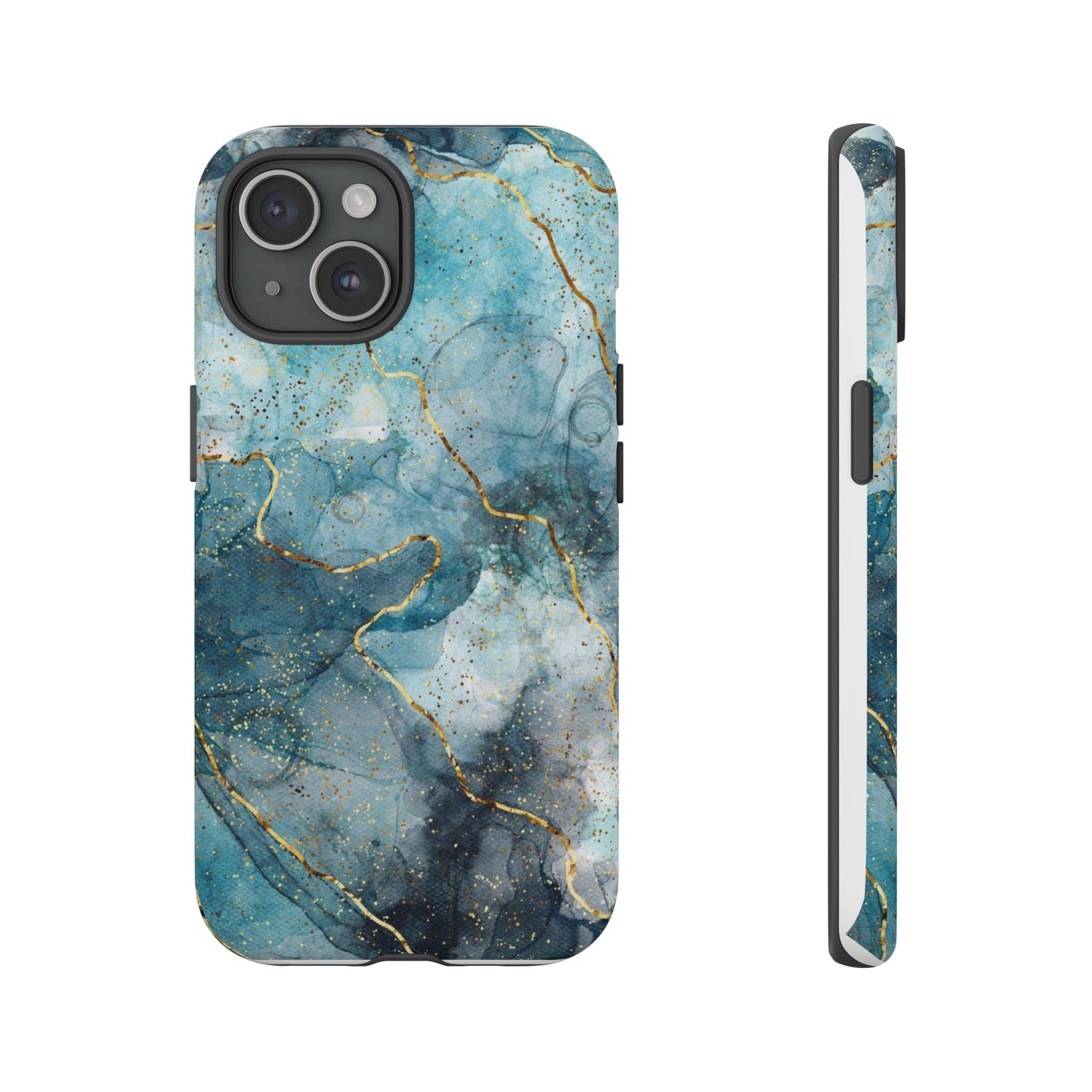 Teal Marble Tough Phone Case — Blue Gold Vein Protective iPhone Cover