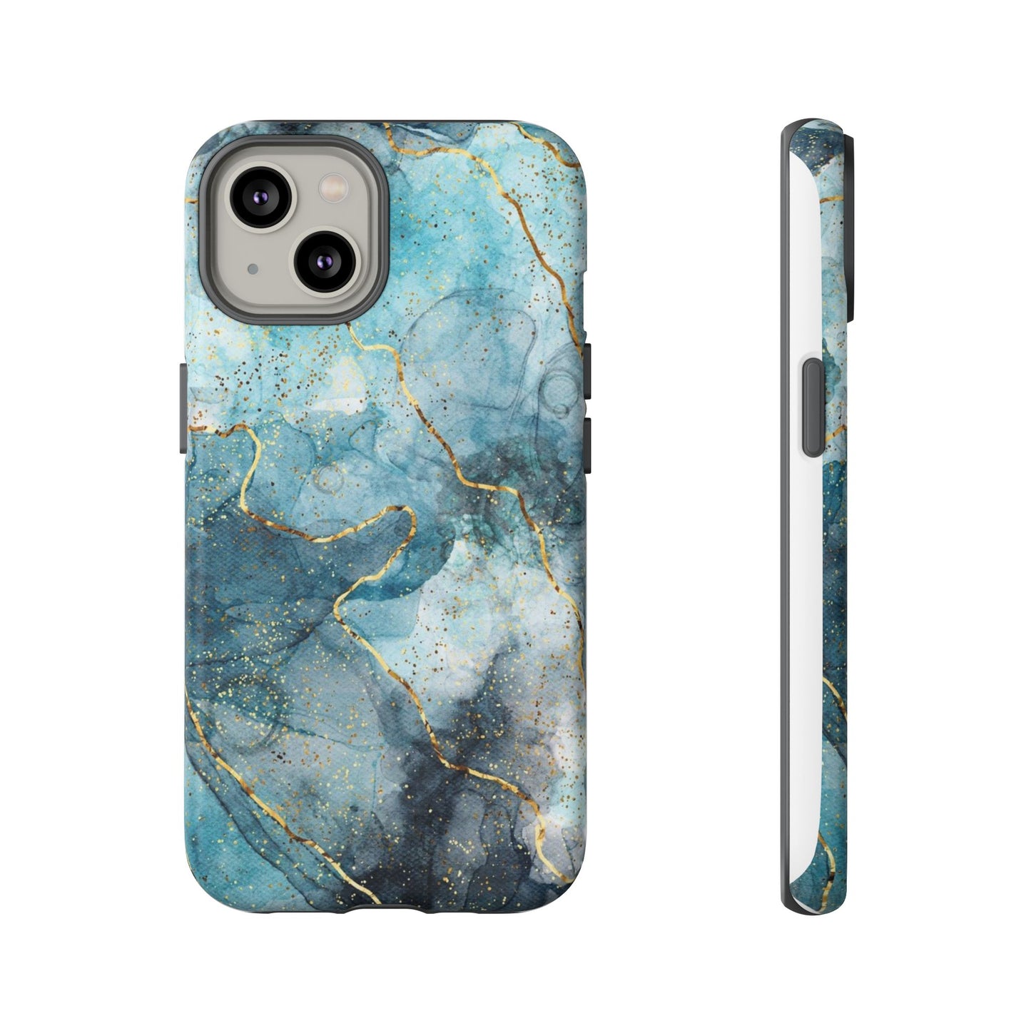 Teal Marble Tough Phone Case — Blue Gold Vein Protective iPhone Cover