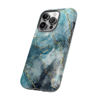 Teal Marble Tough Phone Case — Blue Gold Vein Protective iPhone Cover