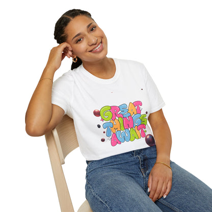 Great Things Await T-Shirt — Colorful Positive Message Tee