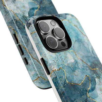 Teal Marble Tough Phone Case — Blue Gold Vein Protective iPhone Cover