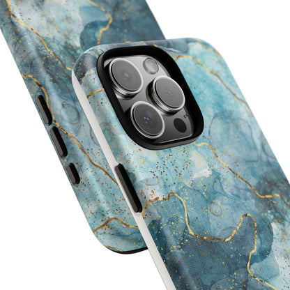 Teal Marble Tough Phone Case — Blue Gold Vein Protective iPhone Cover