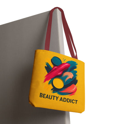 Beauty Addict Tote Bag — Bright Makeup Brush & Palette Art AOP Tote
