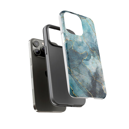 Teal Marble Tough Phone Case — Blue Gold Vein Protective iPhone Cover