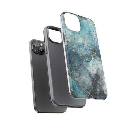 Teal Marble Tough Phone Case — Blue Gold Vein Protective iPhone Cover