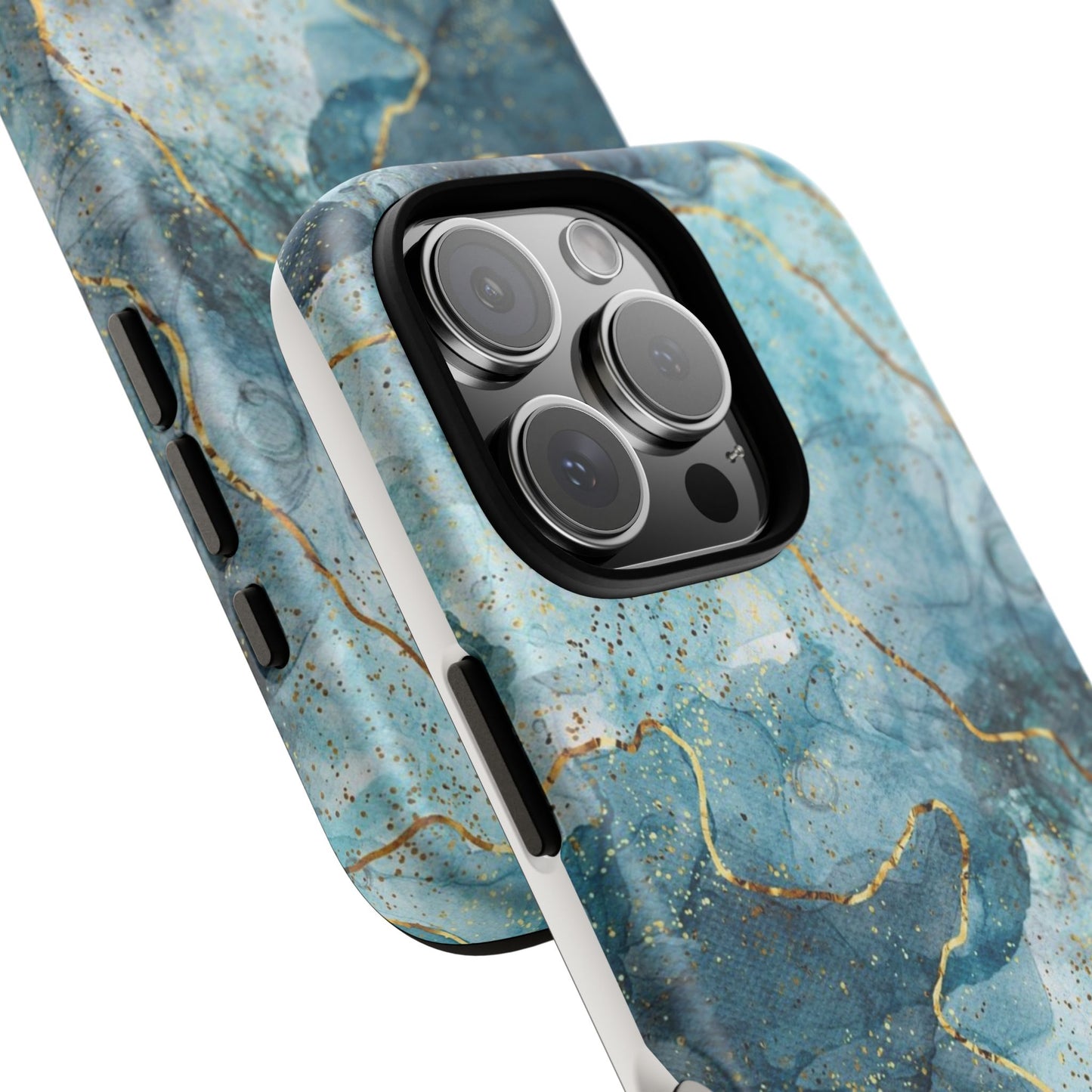 Teal Marble Tough Phone Case — Blue Gold Vein Protective iPhone Cover