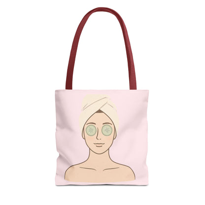 Spa Day Tote Bag – Pink Skincare Girl with Cucumber Eyes