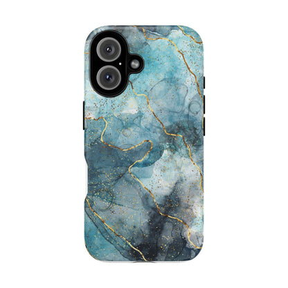 Teal Marble Tough Phone Case — Blue Gold Vein Protective iPhone Cover