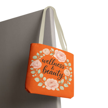 Wellness & Beauty Floral Tote Bag — Orange All-Over-Print Canvas Tote