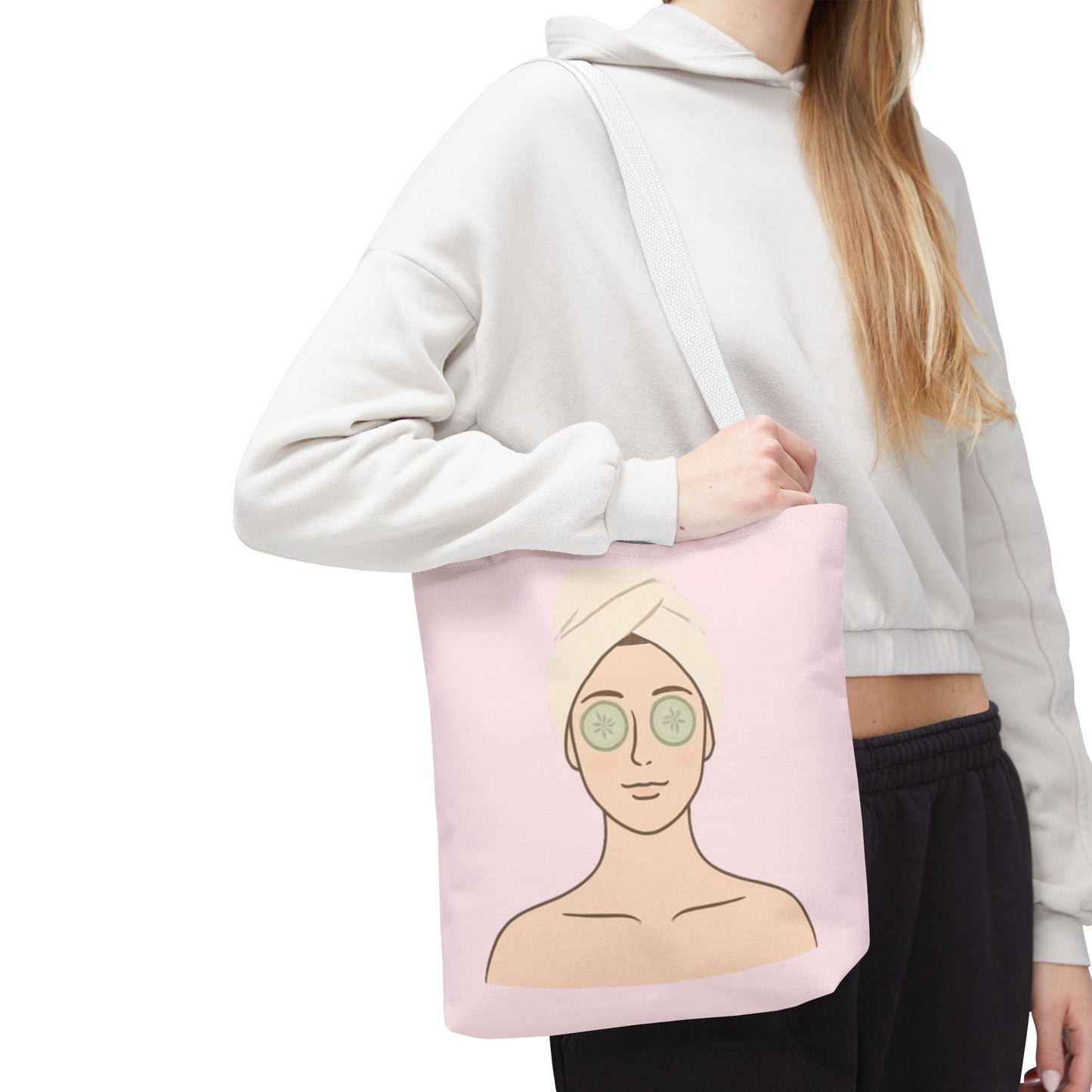 Spa Day Tote Bag – Pink Skincare Girl with Cucumber Eyes