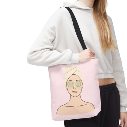 Spa Day Tote Bag – Pink Skincare Girl with Cucumber Eyes