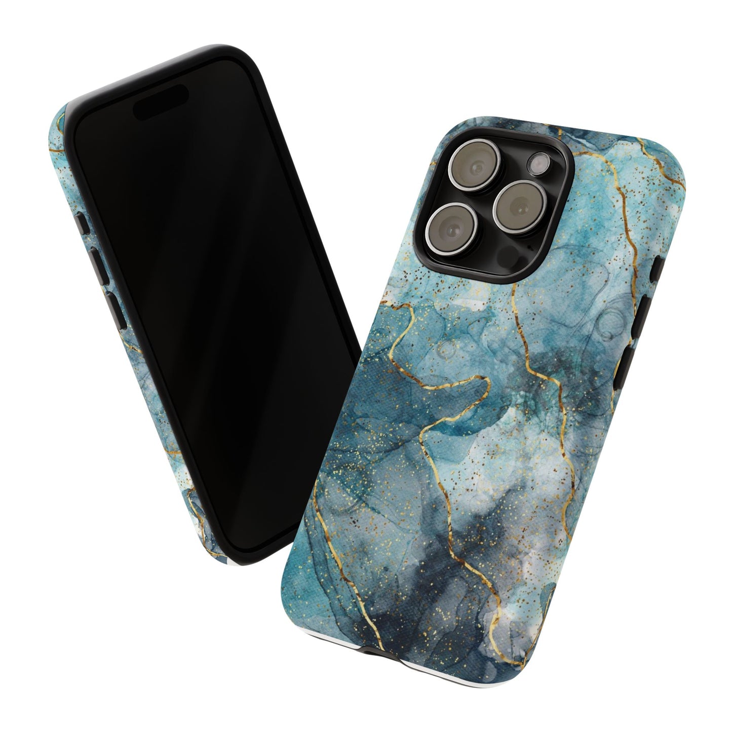 Teal Marble Tough Phone Case — Blue Gold Vein Protective iPhone Cover