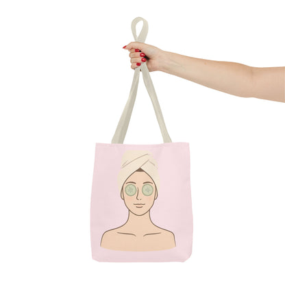 Spa Day Tote Bag – Pink Skincare Girl with Cucumber Eyes