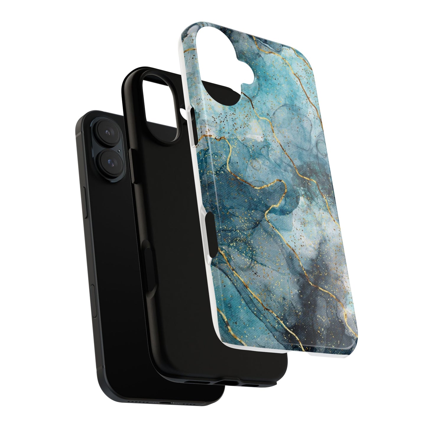 Teal Marble Tough Phone Case — Blue Gold Vein Protective iPhone Cover