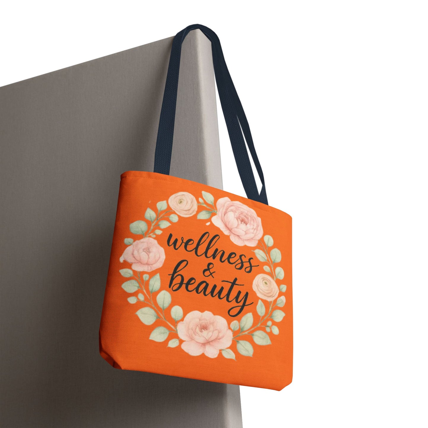 Wellness & Beauty Floral Tote Bag — Orange All-Over-Print Canvas Tote