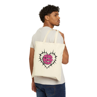 Tote Bag — Pink "Blah Blah Blah" Heart Graphic Cotton Canvas Tote