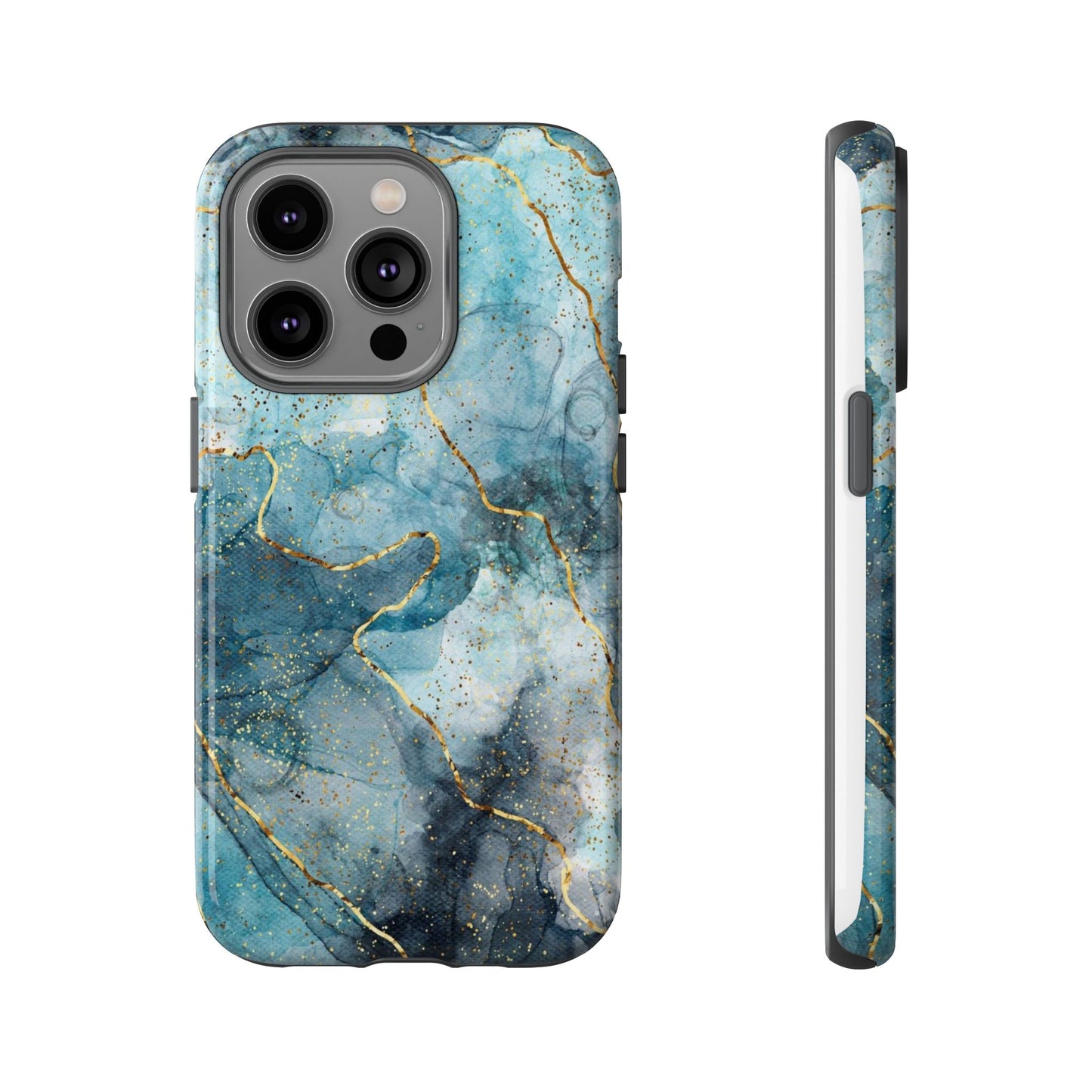 Teal Marble Tough Phone Case — Blue Gold Vein Protective iPhone Cover