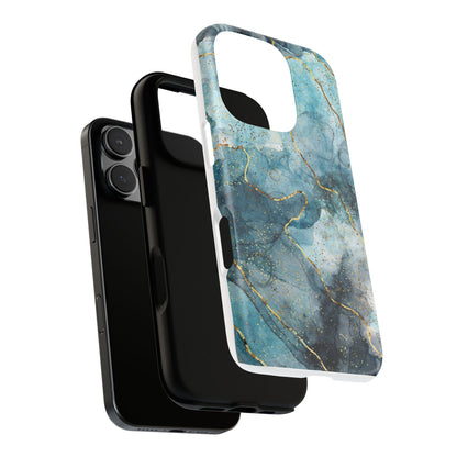Teal Marble Tough Phone Case — Blue Gold Vein Protective iPhone Cover