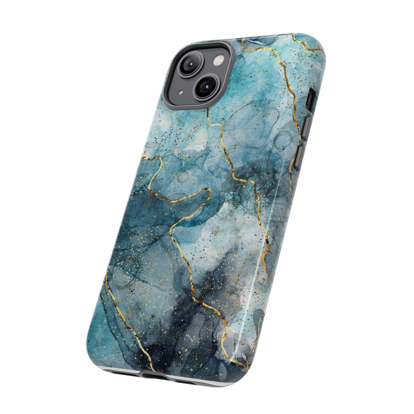 Teal Marble Tough Phone Case — Blue Gold Vein Protective iPhone Cover
