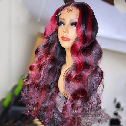 Front Human Red Frontal Wig