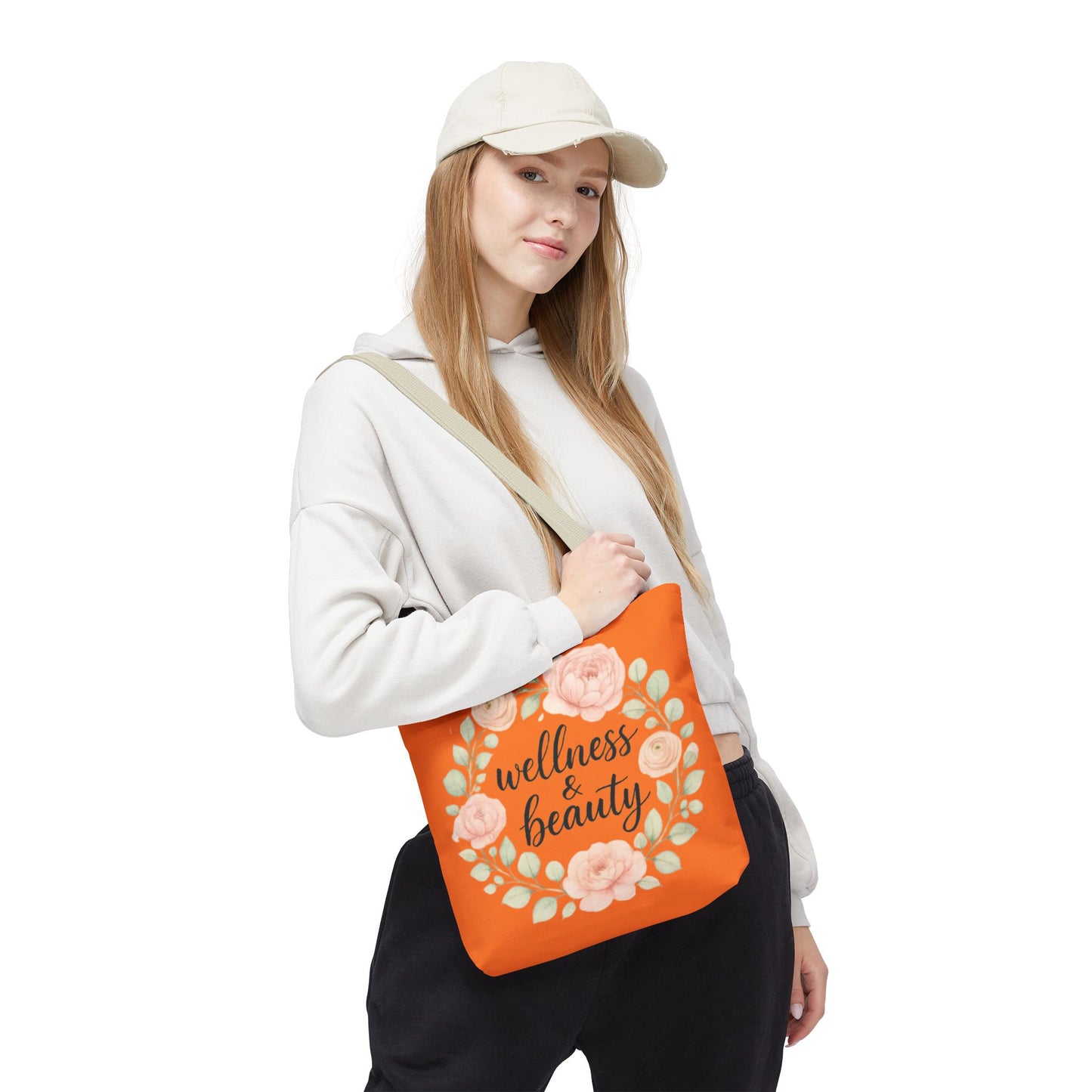 Wellness & Beauty Floral Tote Bag — Orange All-Over-Print Canvas Tote