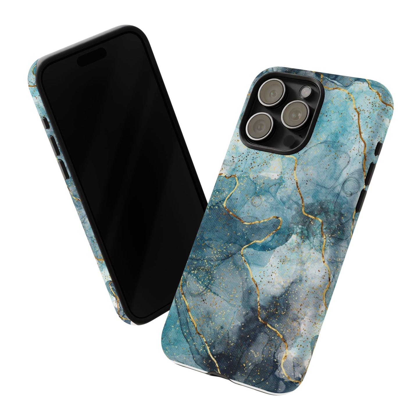 Teal Marble Tough Phone Case — Blue Gold Vein Protective iPhone Cover