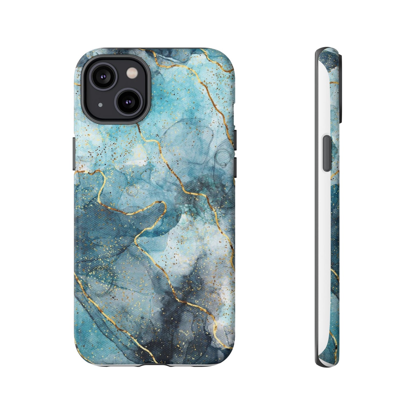 Teal Marble Tough Phone Case — Blue Gold Vein Protective iPhone Cover