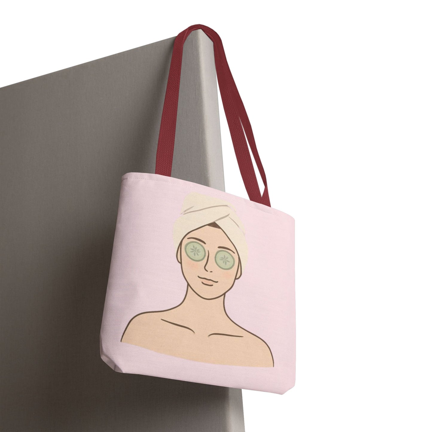 Spa Day Tote Bag – Pink Skincare Girl with Cucumber Eyes