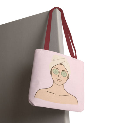 Spa Day Tote Bag – Pink Skincare Girl with Cucumber Eyes