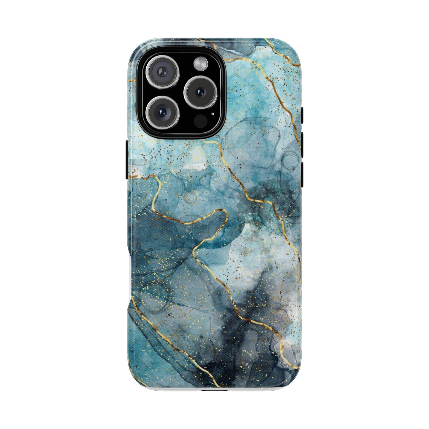 Teal Marble Tough Phone Case — Blue Gold Vein Protective iPhone Cover