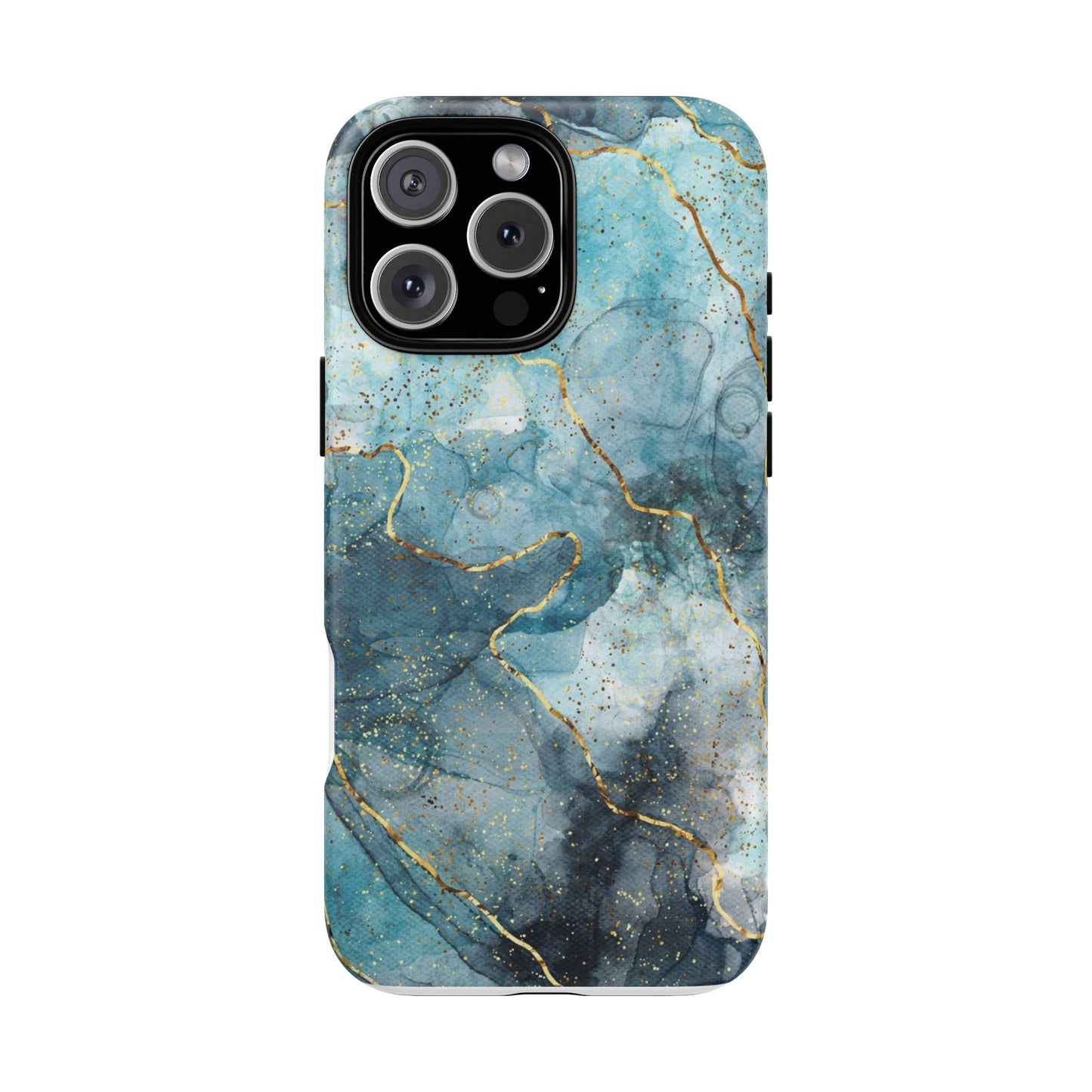 Teal Marble Tough Phone Case — Blue Gold Vein Protective iPhone Cover