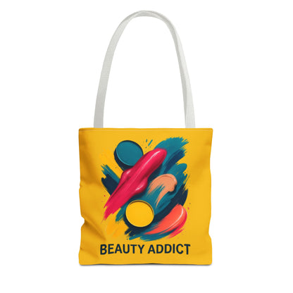 Beauty Addict Tote Bag — Bright Makeup Brush & Palette Art AOP Tote