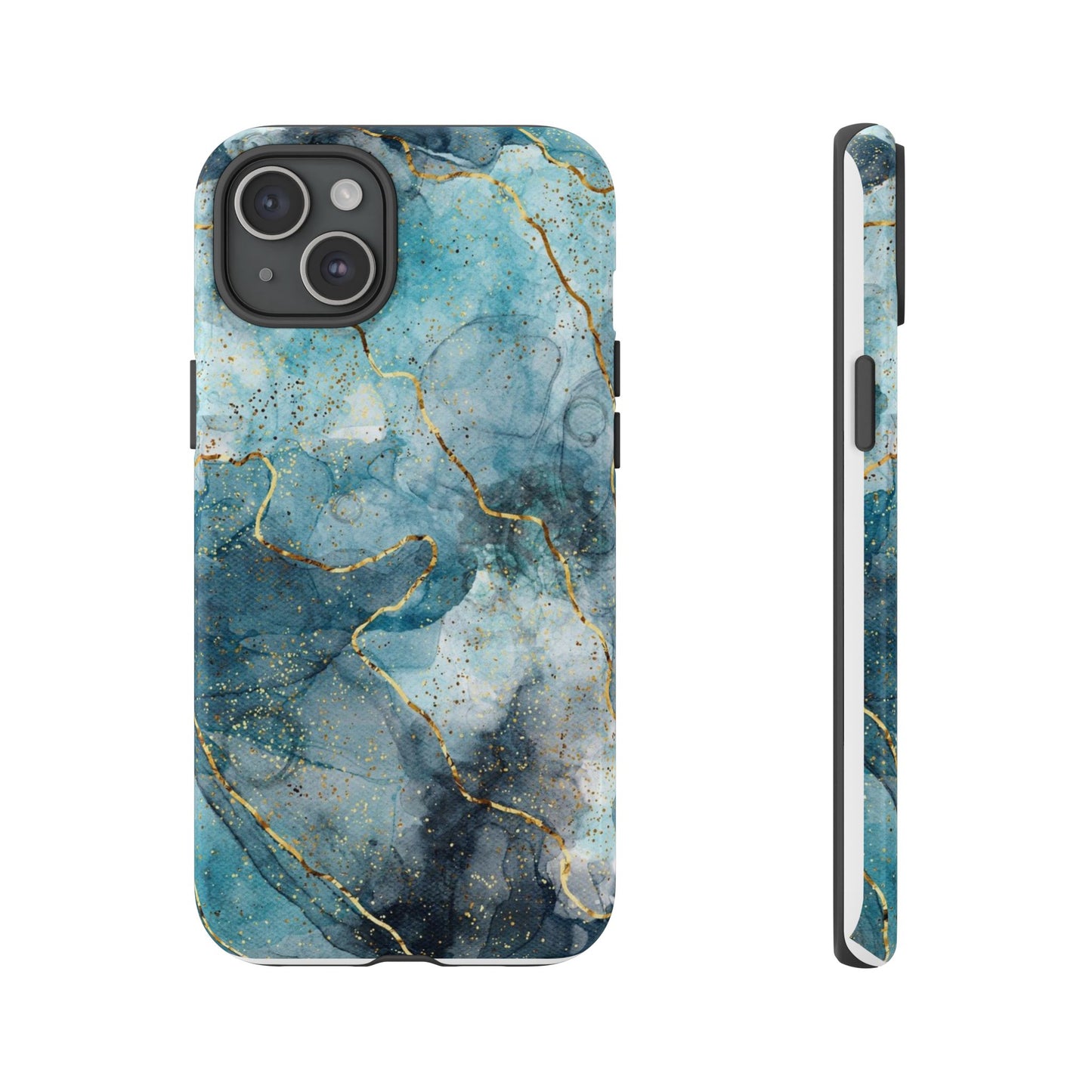 Teal Marble Tough Phone Case — Blue Gold Vein Protective iPhone Cover