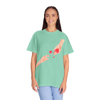 Romantic Hands & Hearts Tee — Love Illustration Graphic T-Shirt