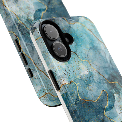 Teal Marble Tough Phone Case — Blue Gold Vein Protective iPhone Cover