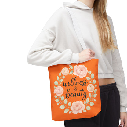 Wellness & Beauty Floral Tote Bag — Orange All-Over-Print Canvas Tote
