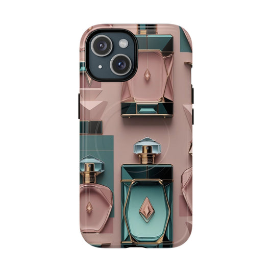 Perfume Bottle Pattern Tough Magnetic Phone Case — Luxe Pink & Teal Protective Cover
