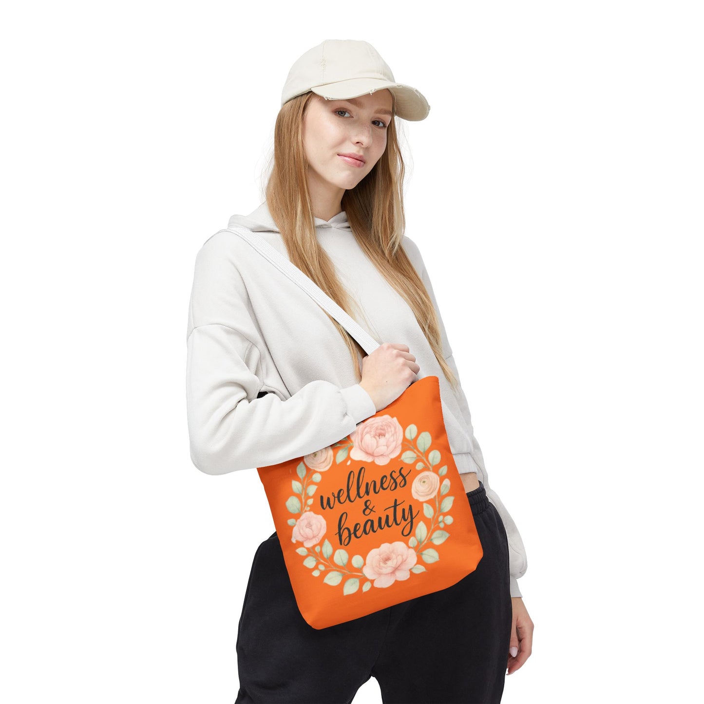 Wellness & Beauty Floral Tote Bag — Orange All-Over-Print Canvas Tote