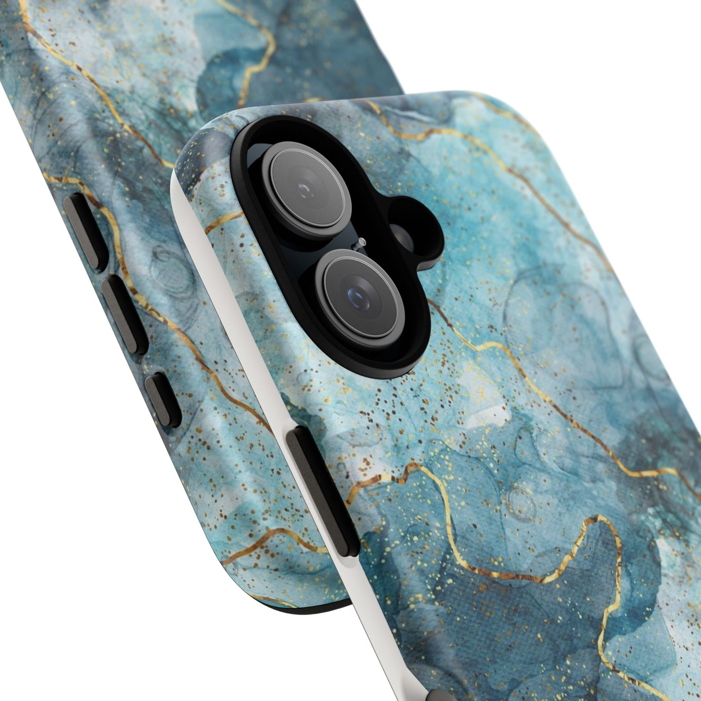 Teal Marble Tough Phone Case — Blue Gold Vein Protective iPhone Cover