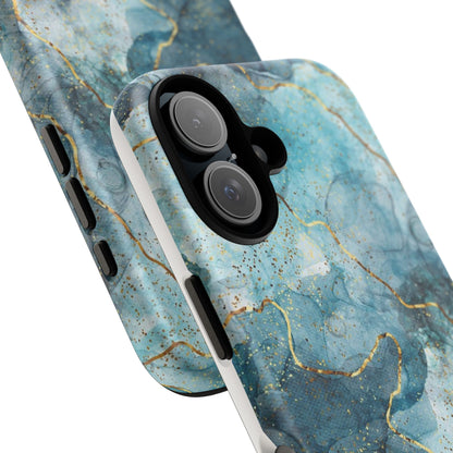 Teal Marble Tough Phone Case — Blue Gold Vein Protective iPhone Cover
