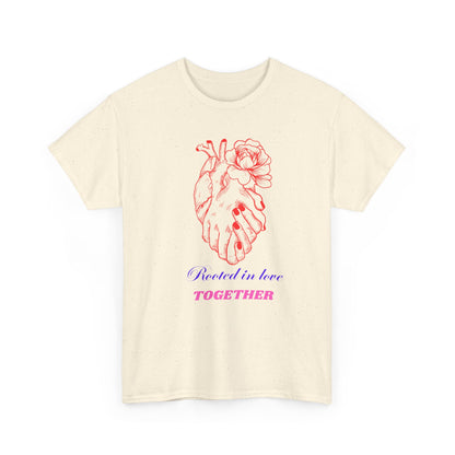 Heart & Rose Graphic Tee — “Rooted in Love Together” Romantic Couple Shirt
