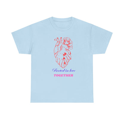 Heart & Rose Graphic Tee — “Rooted in Love Together” Romantic Couple Shirt