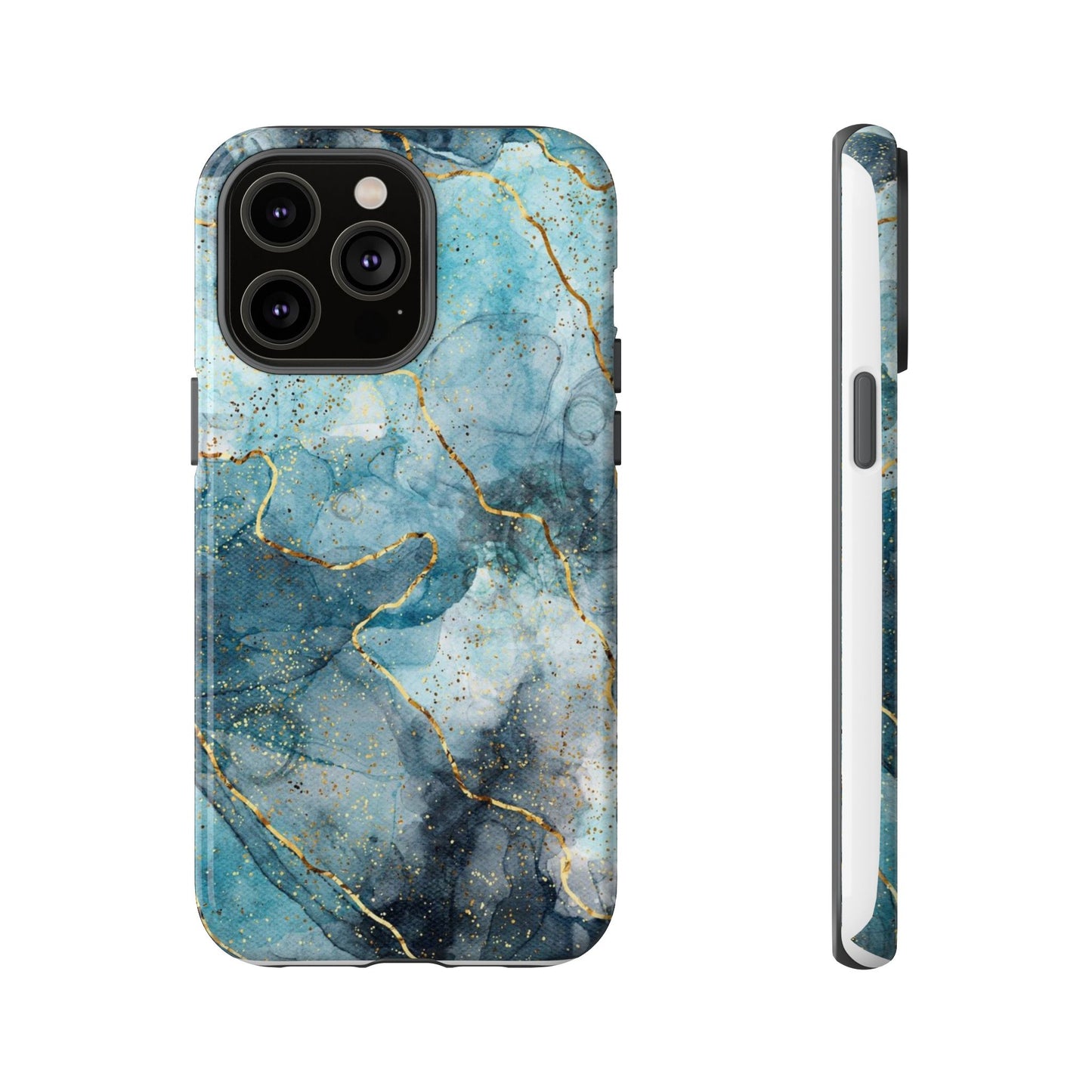 Teal Marble Tough Phone Case — Blue Gold Vein Protective iPhone Cover