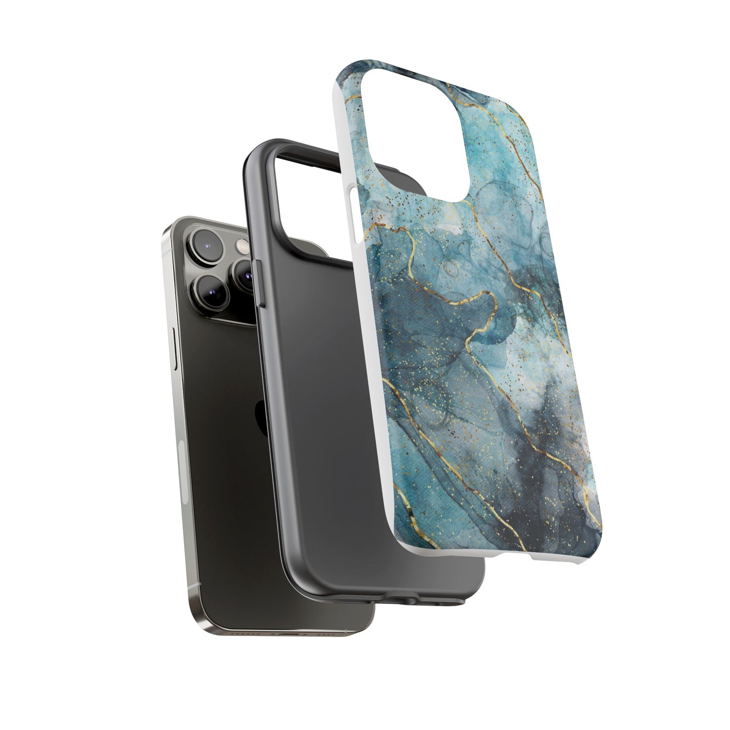 Teal Marble Tough Phone Case — Blue Gold Vein Protective iPhone Cover