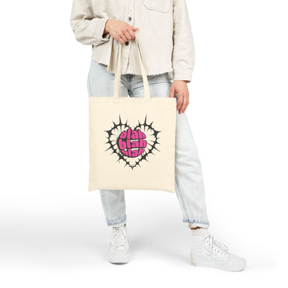 Tote Bag — Pink "Blah Blah Blah" Heart Graphic Cotton Canvas Tote