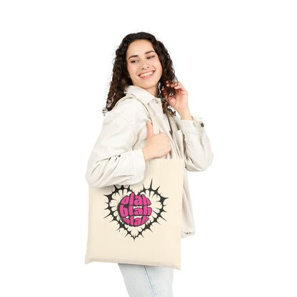 Tote Bag — Pink "Blah Blah Blah" Heart Graphic Cotton Canvas Tote