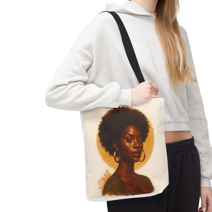 Afro Portrait Tote Bag — Elegant Black Woman Art Print