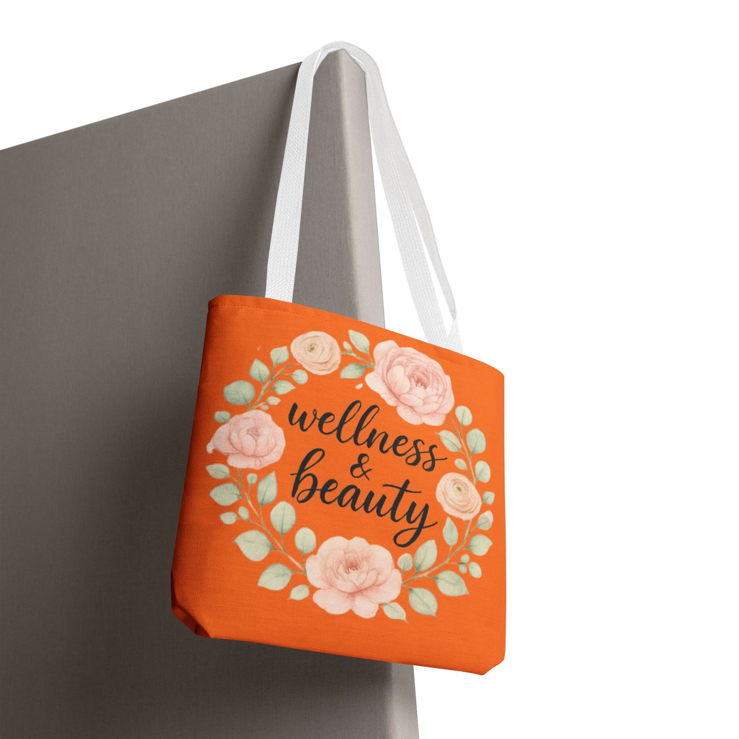 Wellness & Beauty Floral Tote Bag — Orange All-Over-Print Canvas Tote